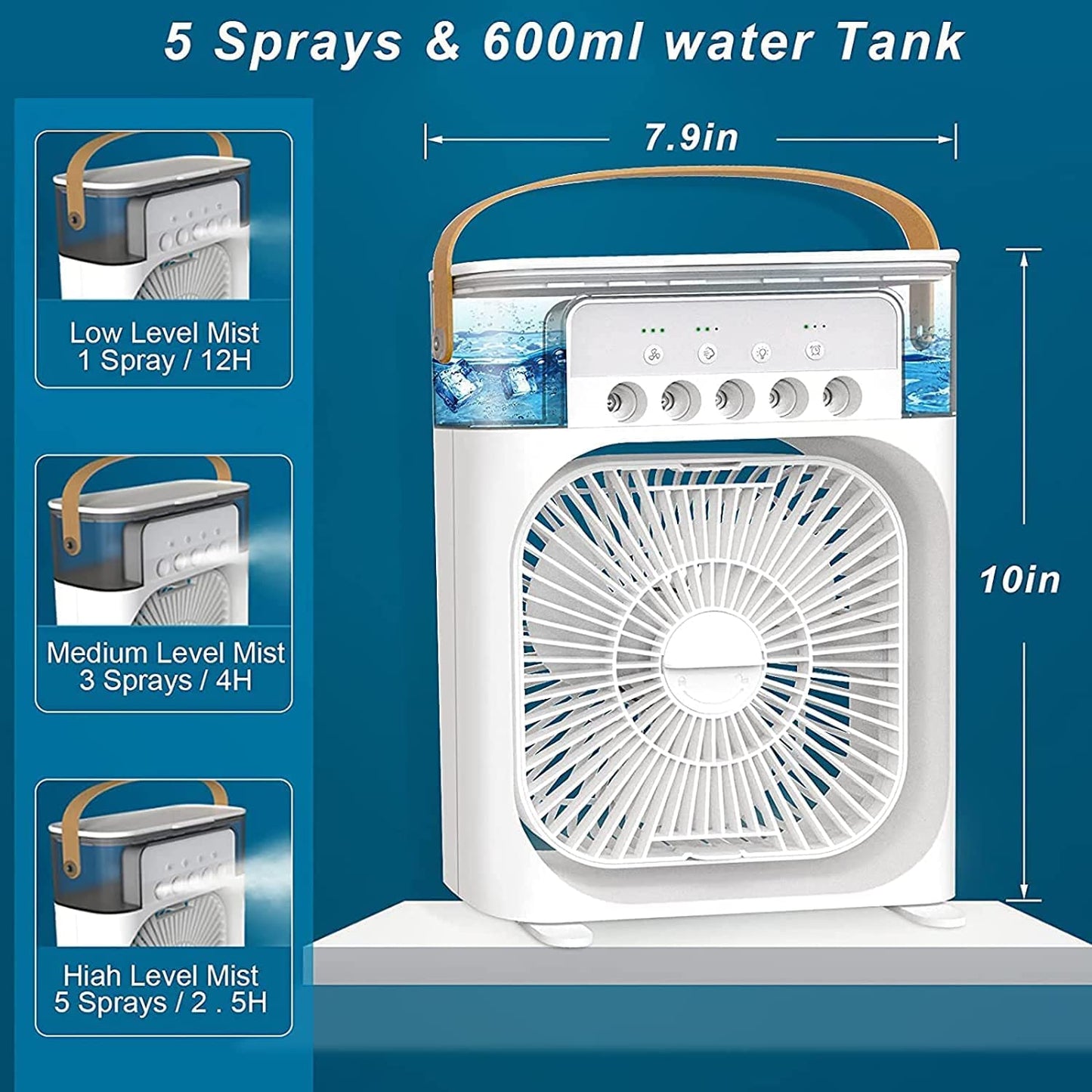Table Fan Air Cooler Portable 3 Speed with Mini Humidifier