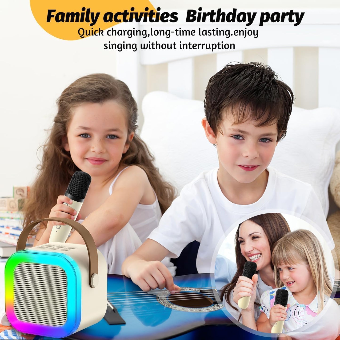 Mini Karaoke Machine with Wireless Mic for Kids | Portable Bluetooth, USB Connectivity Speaker with LED Lights & Music