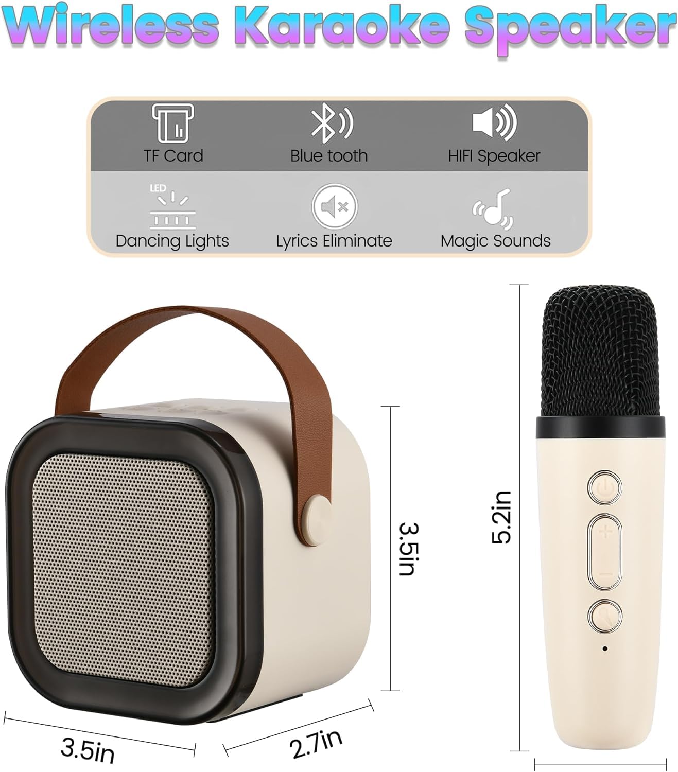 Mini Karaoke Machine with Wireless Mic for Kids | Portable Bluetooth, USB Connectivity Speaker with LED Lights & Music
