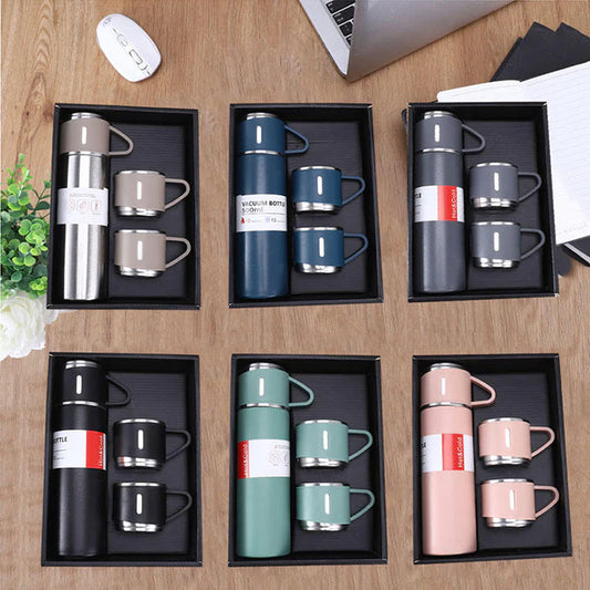 Personalized Vacuum Insulated Flask Gift Set With 2 Cups - SIGMA STORE