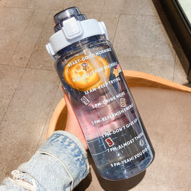 2L Motivational Water Bottle with Time Marker & Straw – BPA-Free, Leakproof, Transparent Sipper for Gym, Fitness, Office, Travel – 2000ml