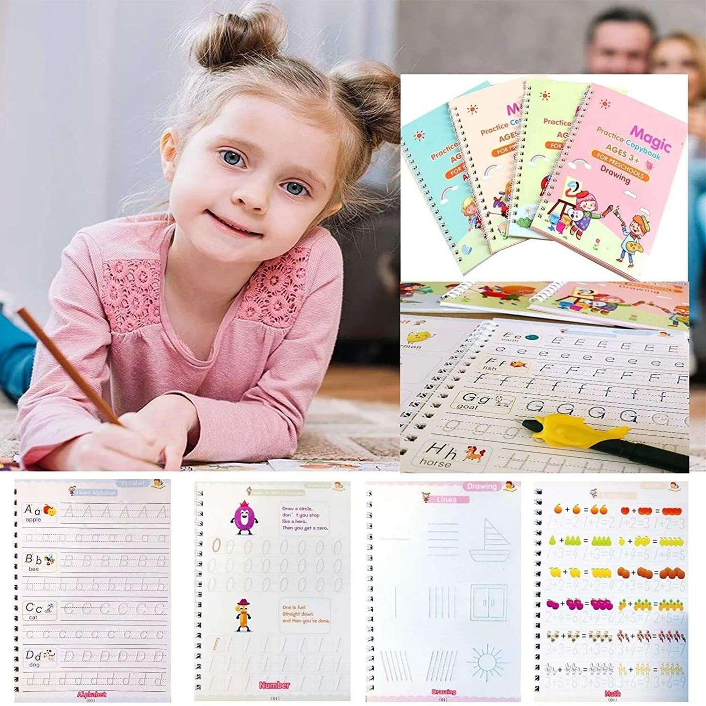 Magic Practice Book (4 Book + 10 Refill+1 Pen+1 Grip) - SIGMA STORE