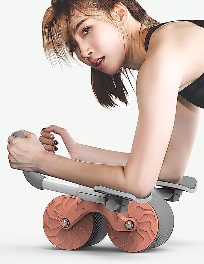 Ab Roller Wheel Exercise with Elbow Support, Automatic Rebound Abdominal Wheel, Double Wheel elbow and knee support for gym