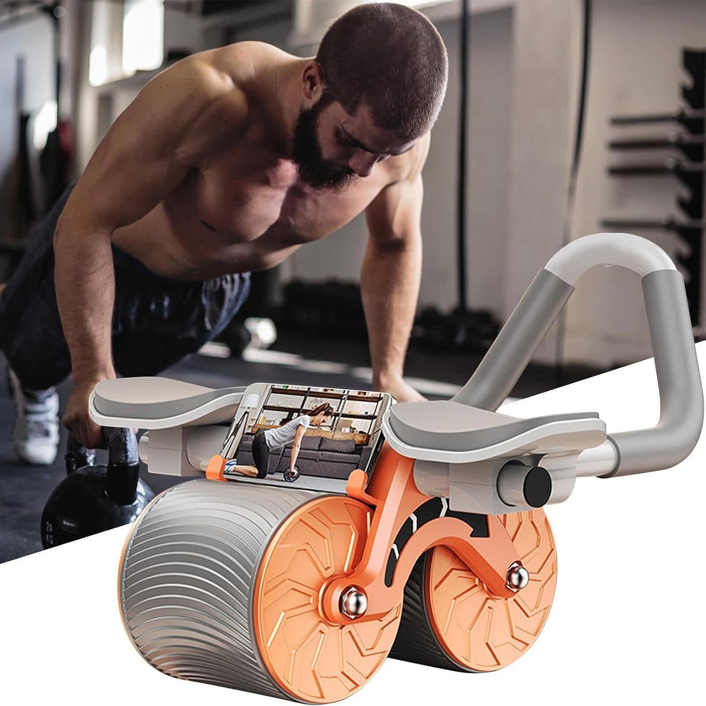 Ab Roller Wheel Exercise with Elbow Support, Automatic Rebound Abdominal Wheel, Double Wheel elbow and knee support for gym