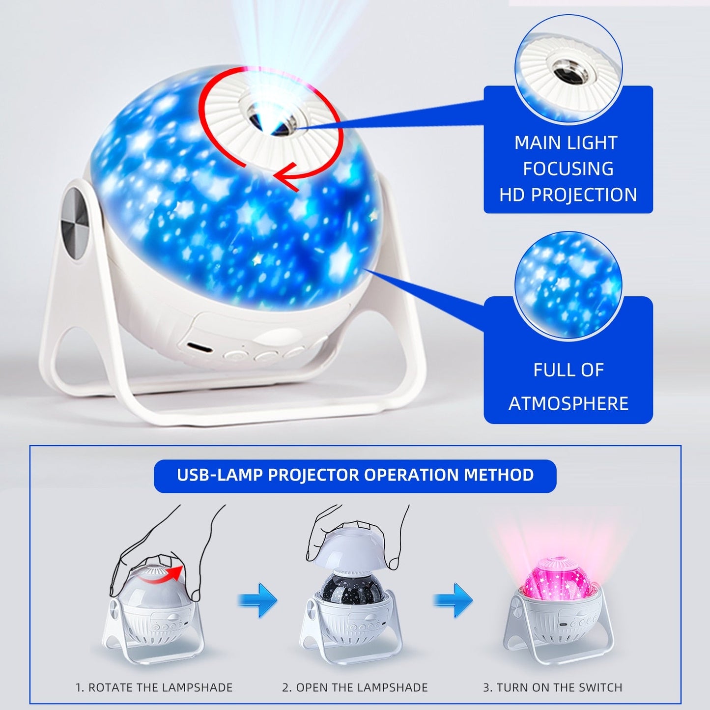 Projector Galaxy Light Projector Support 360° Rotation,6 in 1 Star Projector Night Light with Nebula Moon Planets Aurora,Suitable for Baby Kids Bedroom Ceiling/Game Room/Party/Bar