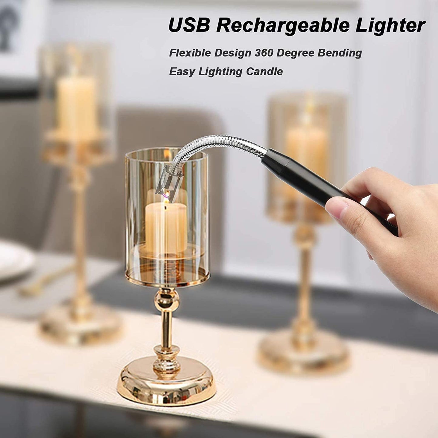 Candle Lighter Rechargeable, Electric Arc Lighter Ignition Lighter with USB Cable, Windproof Flameless Electronic Lighters for Kitchen, Barbecue, Candles, Gas Stove