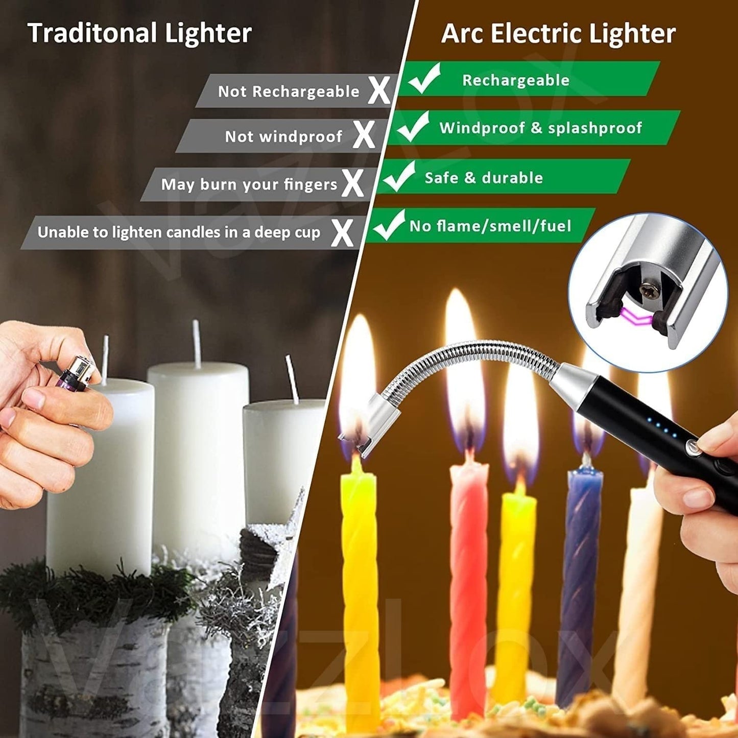 Candle Lighter Rechargeable, Electric Arc Lighter Ignition Lighter with USB Cable, Windproof Flameless Electronic Lighters for Kitchen, Barbecue, Candles, Gas Stove