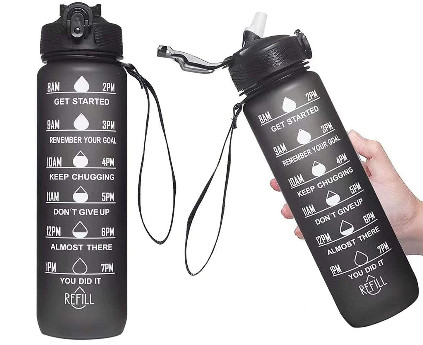 Motivational Water Bottle With Strap (1 Litre) - SIGMA STORE