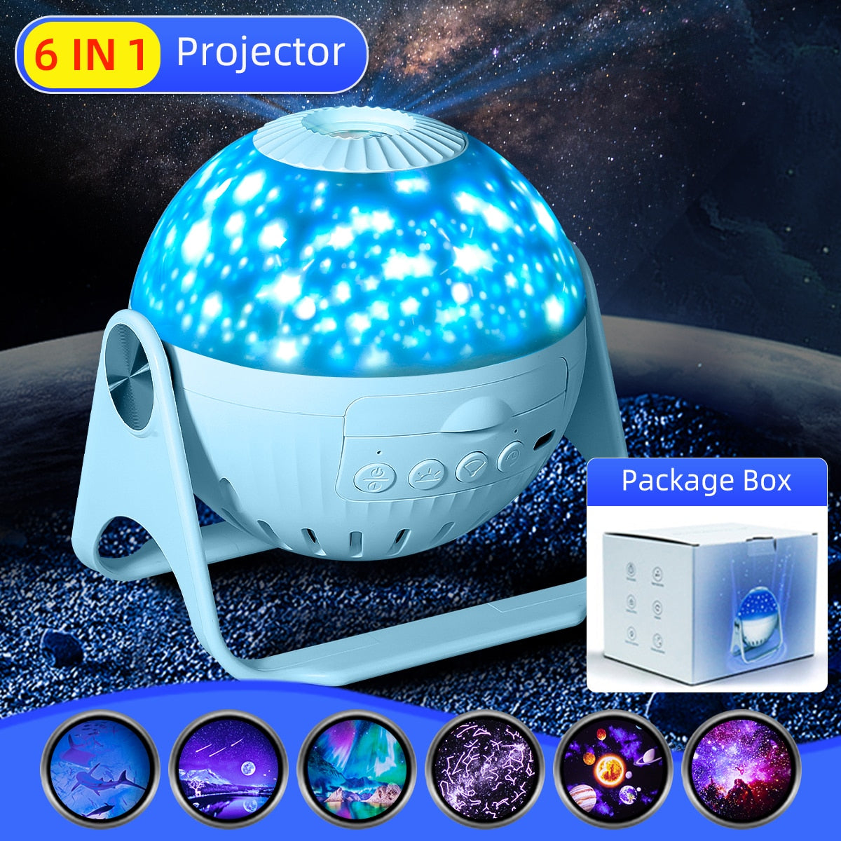 Projector Galaxy Light Projector Support 360° Rotation,6 in 1 Star Projector Night Light with Nebula Moon Planets Aurora,Suitable for Baby Kids Bedroom Ceiling/Game Room/Party/Bar