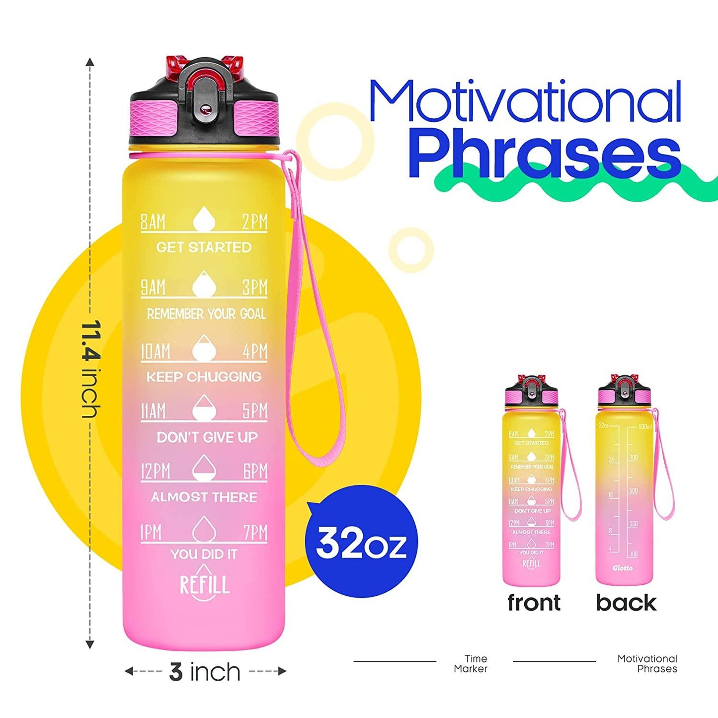 Motivational Water Bottle With Strap (1 Litre) - SIGMA STORE