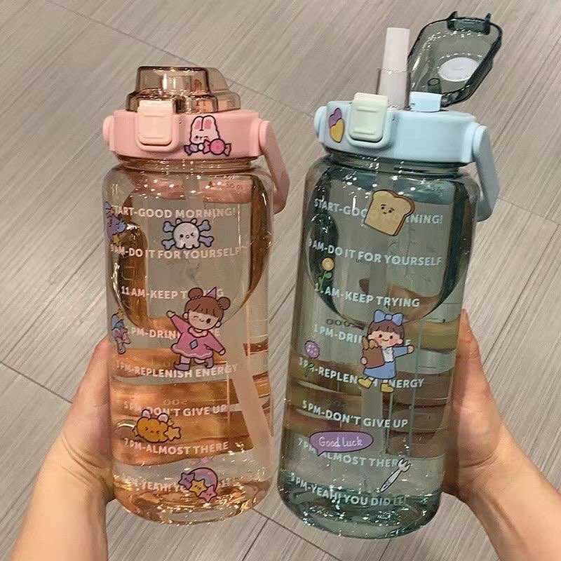 2L Motivational Water Bottle with Time Marker & Straw – BPA-Free, Leakproof, Transparent Sipper for Gym, Fitness, Office, Travel – 2000ml