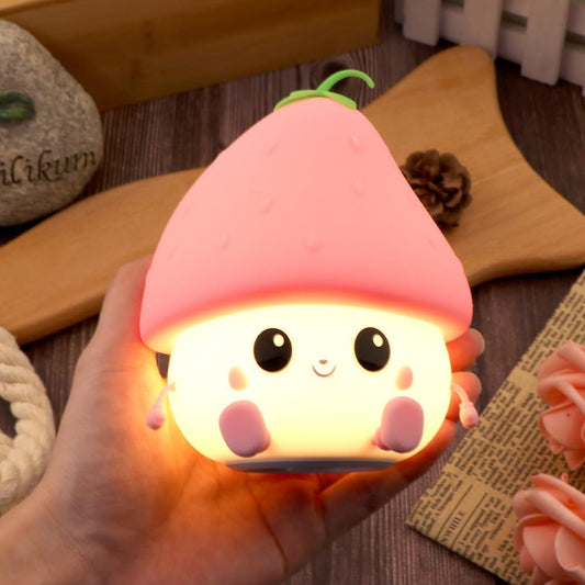 Strawberry Rechargeable Silicone Night Lamp - Cute LED Strawberry Lamp, Kids Night Light, Nursery Decor, Birthday Gift, Silicone LED Light