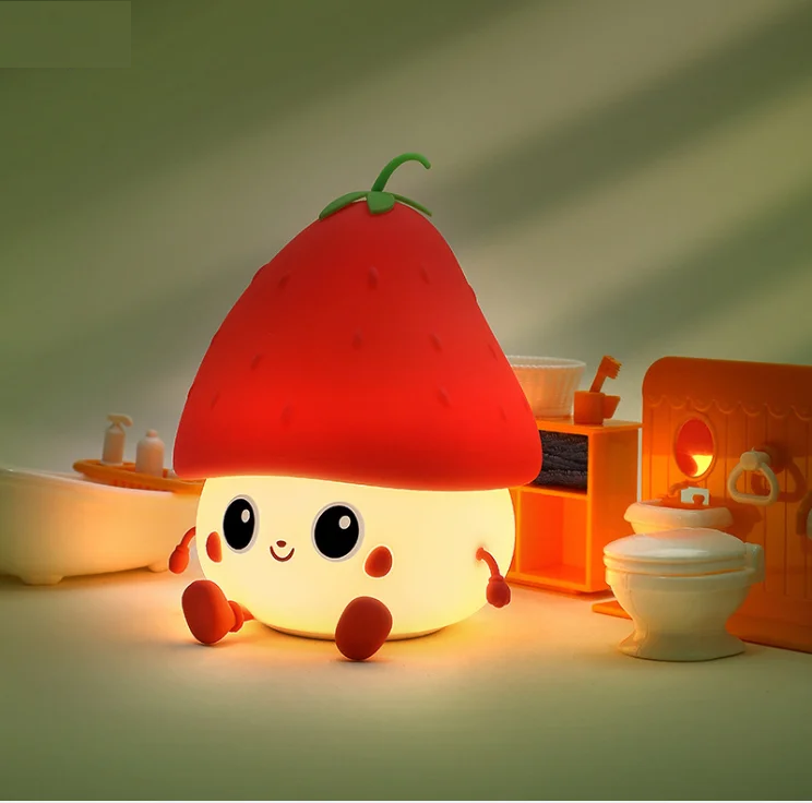 Strawberry Rechargeable Silicone Night Lamp - Cute LED Strawberry Lamp, Kids Night Light, Nursery Decor, Birthday Gift, Silicone LED Light