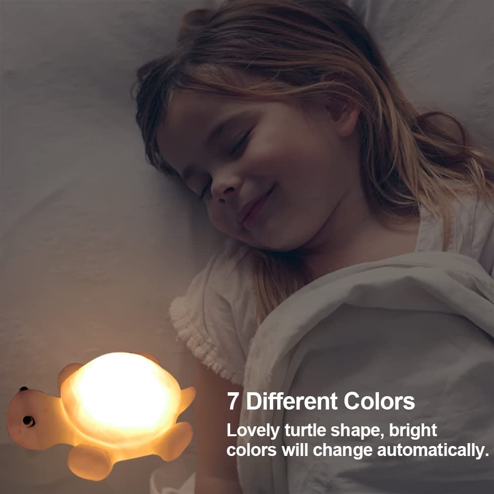 Silicone Turtle Light with 7 Color Modes for Kids Room, Rechargeable Night Lamp for Baby Nursery, Soft Touch LED Light for Bedroom Decor, Sleep-Friendly Lighting
