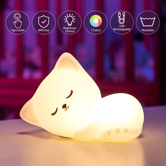 Silicone Sleeping Cat Rechargeable LED Night Lamp