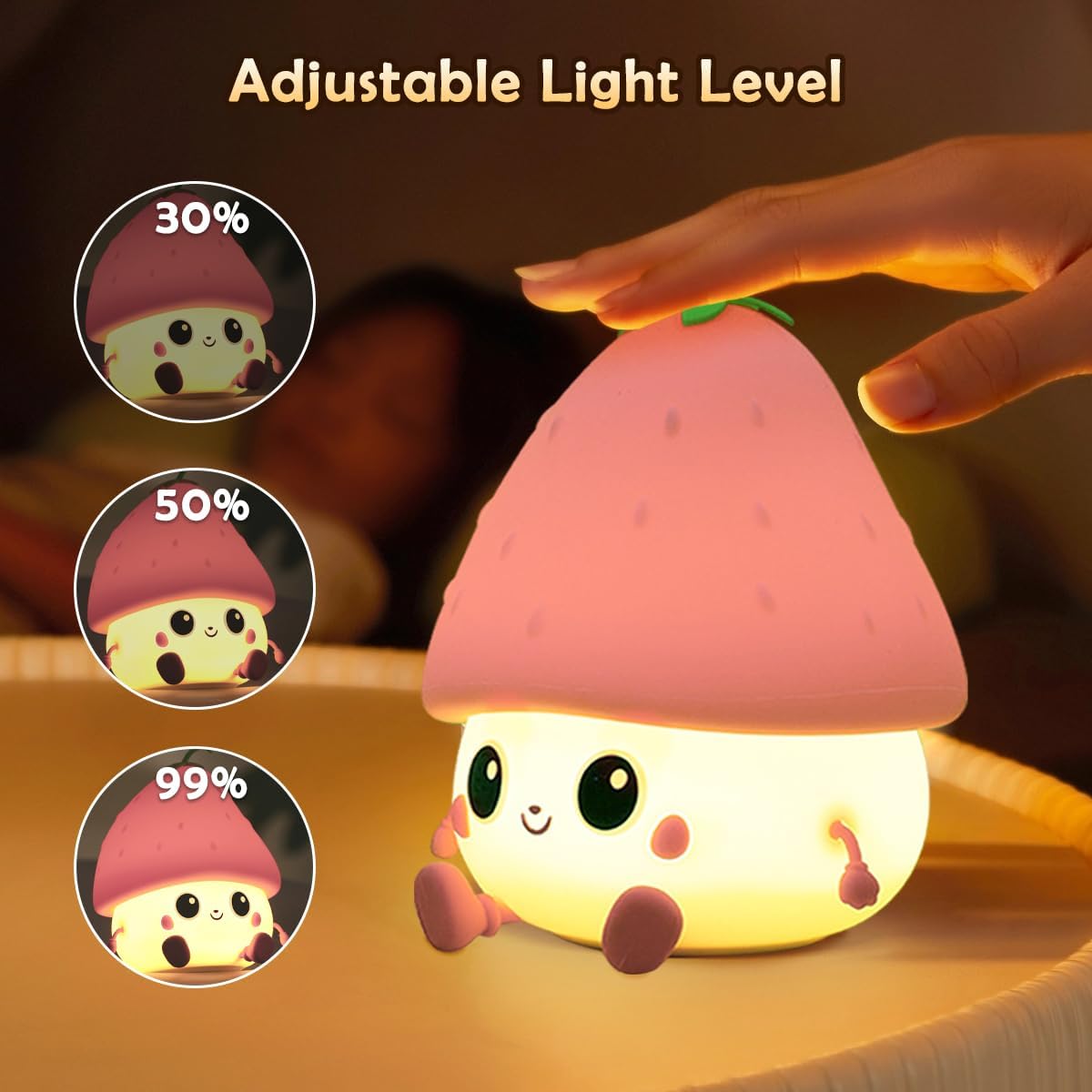 Strawberry Rechargeable Silicone Night Lamp - Cute LED Strawberry Lamp, Kids Night Light, Nursery Decor, Birthday Gift, Silicone LED Light