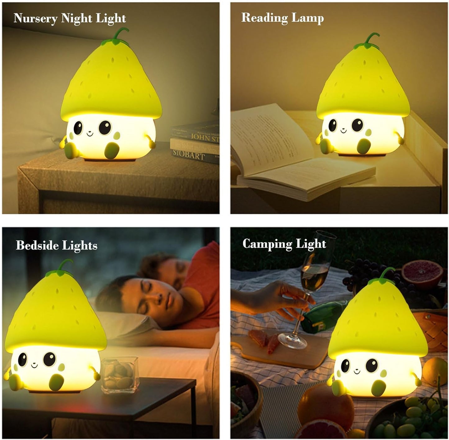 Strawberry Rechargeable Silicone Night Lamp - Cute LED Strawberry Lamp, Kids Night Light, Nursery Decor, Birthday Gift, Silicone LED Light
