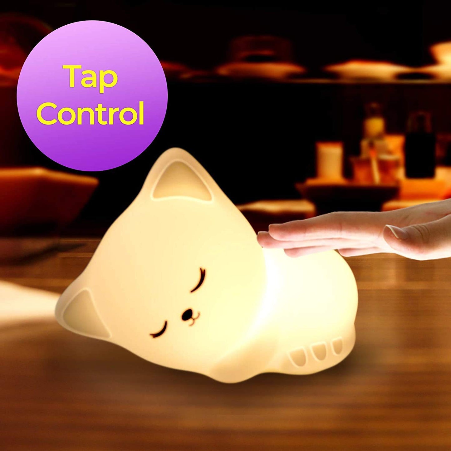 Silicone Sleeping Cat Rechargeable LED Night Lamp