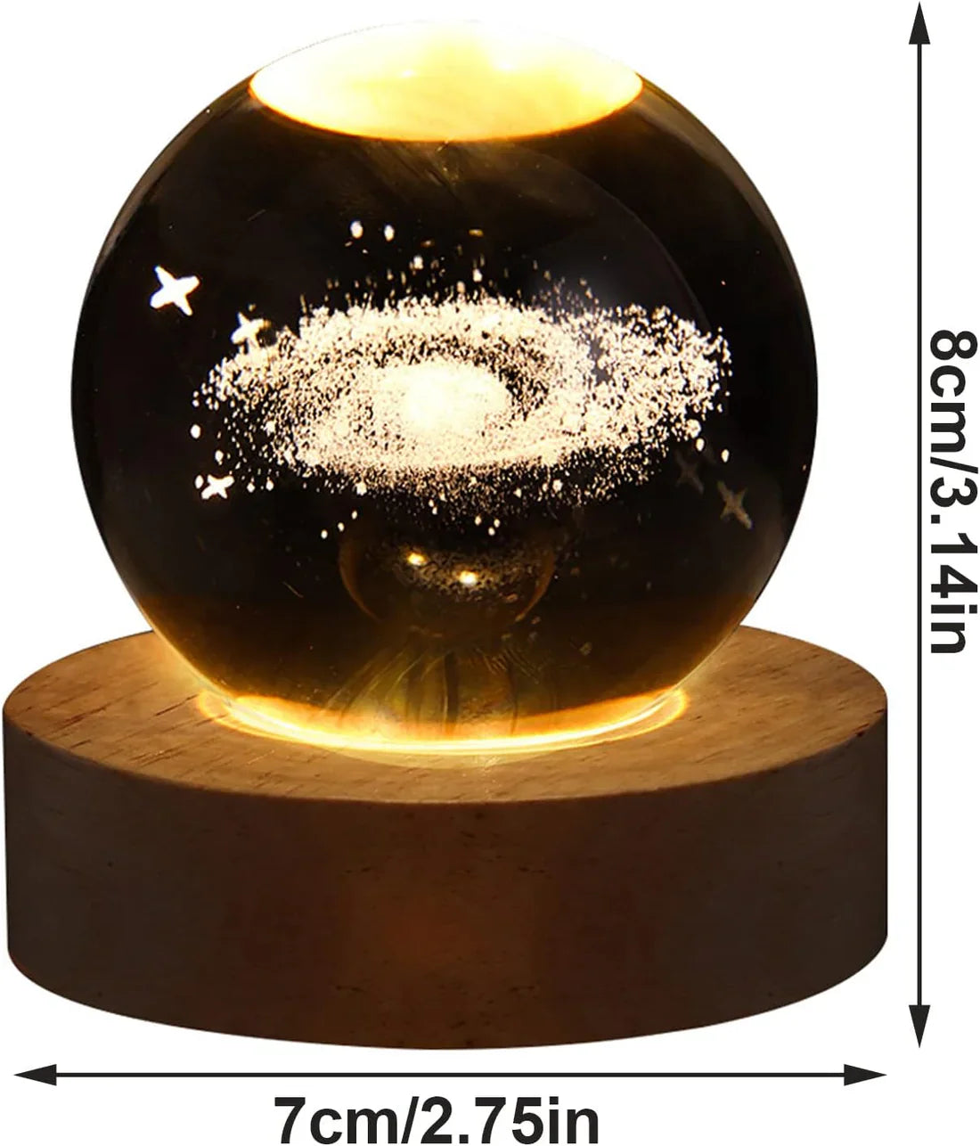 3D Galaxy Crystal Solar Sphere Ball Light Lamp with Wooden Base