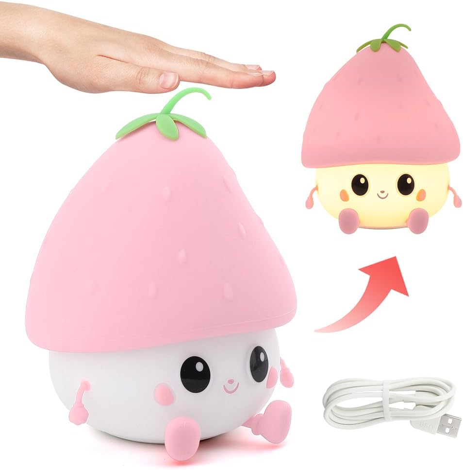 Strawberry Rechargeable Silicone Night Lamp - Cute LED Strawberry Lamp, Kids Night Light, Nursery Decor, Birthday Gift, Silicone LED Light
