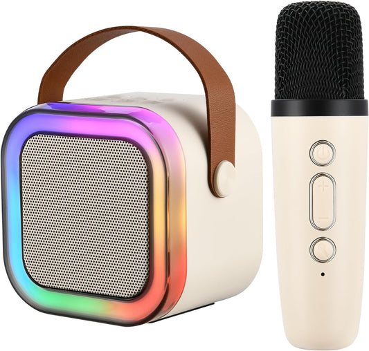 Mini Karaoke Machine with Wireless Mic for Kids | Portable Bluetooth, USB Connectivity Speaker with LED Lights & Music
