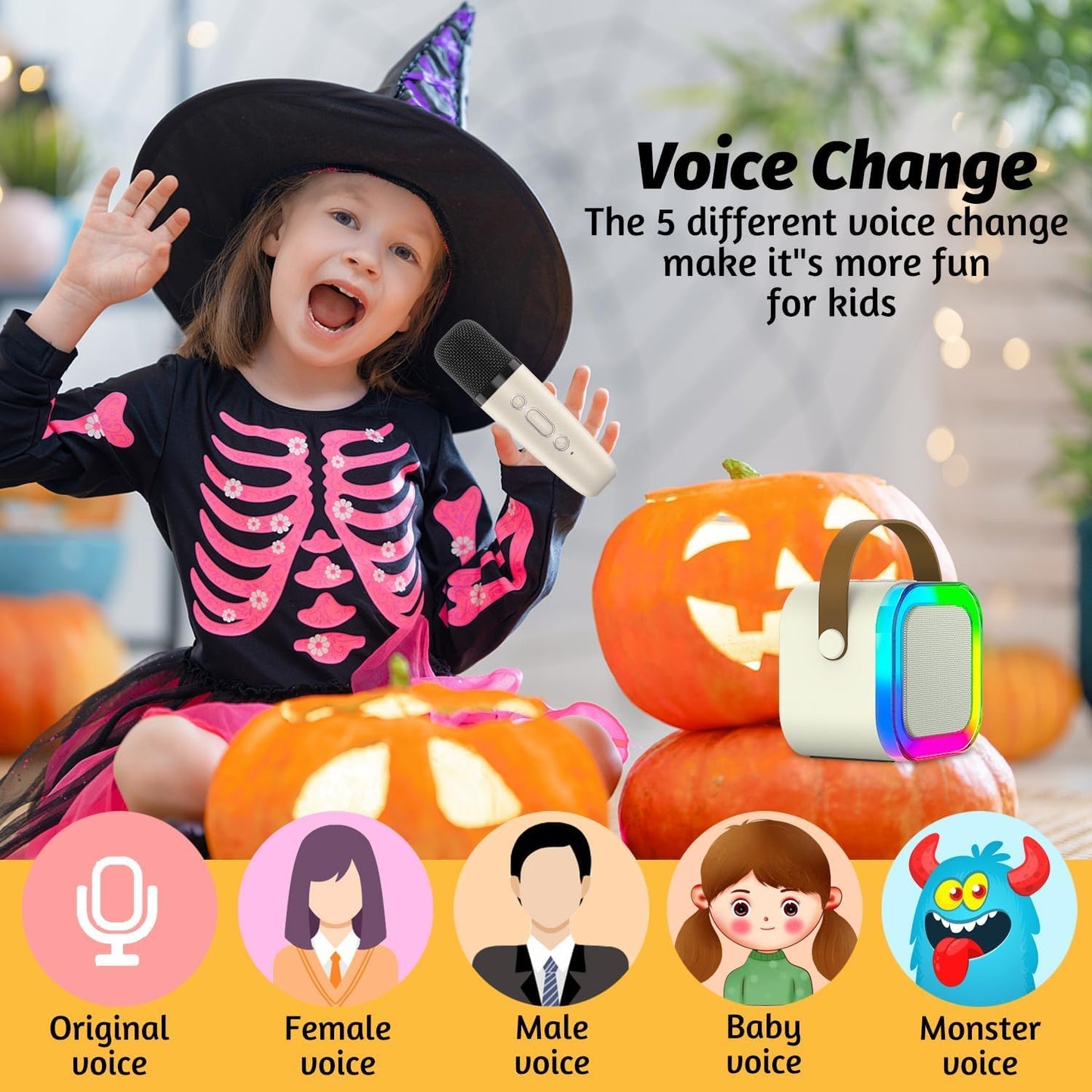 Mini Karaoke Machine with Wireless Mic for Kids | Portable Bluetooth, USB Connectivity Speaker with LED Lights & Music