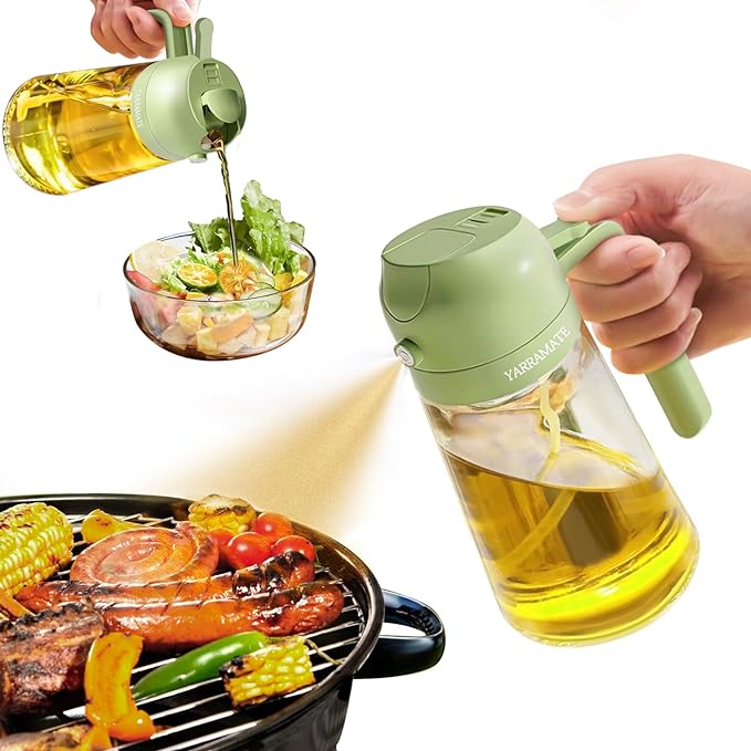 2 In 1 Olive Oil Dispenser & Oil Sprayer, 550 ml Glass Oil Vinegar Bottle, Multi-Colour