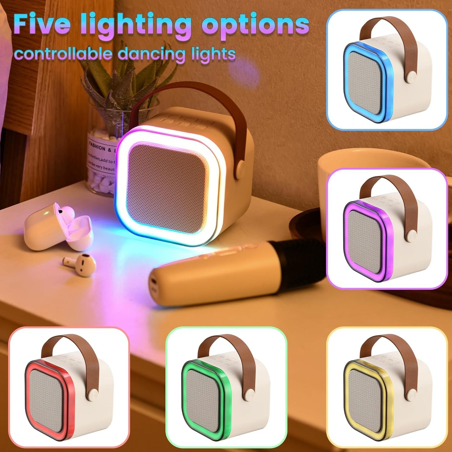 Mini Karaoke Machine with Wireless Mic for Kids | Portable Bluetooth, USB Connectivity Speaker with LED Lights & Music