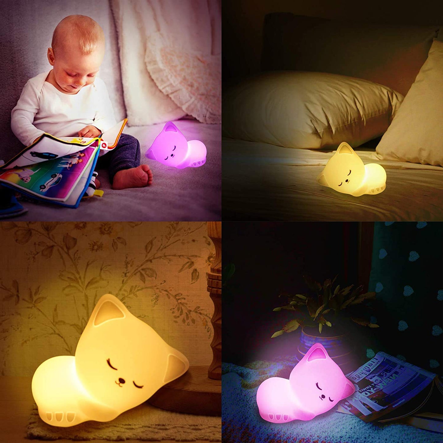 Silicone Sleeping Cat Rechargeable LED Night Lamp
