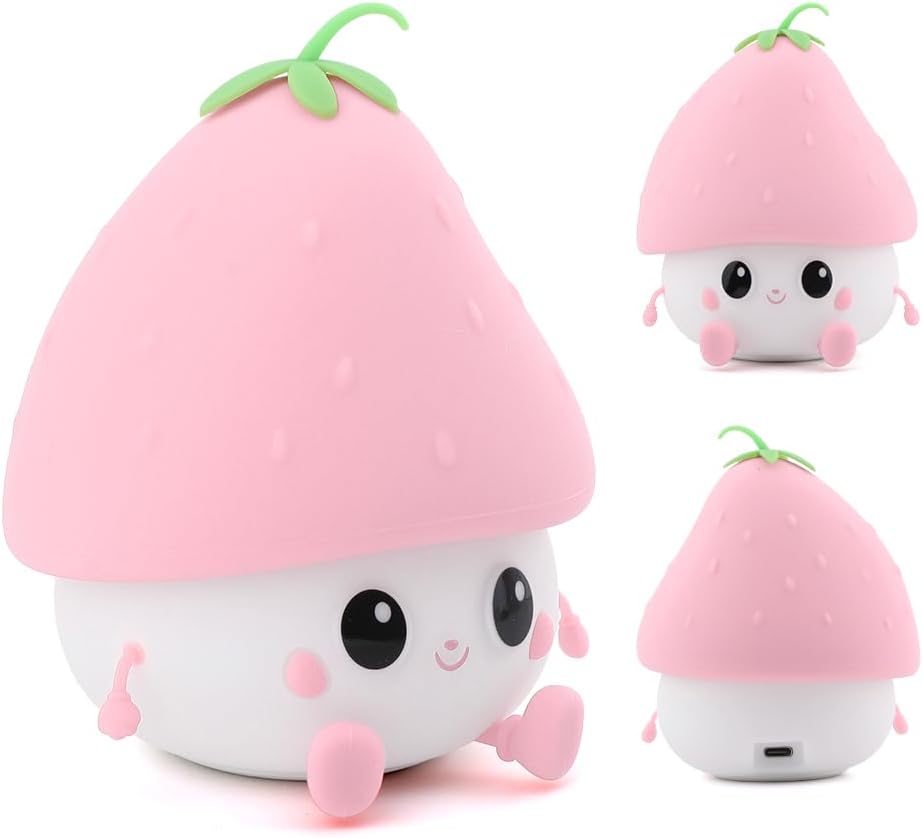 Strawberry Rechargeable Silicone Night Lamp - Cute LED Strawberry Lamp, Kids Night Light, Nursery Decor, Birthday Gift, Silicone LED Light