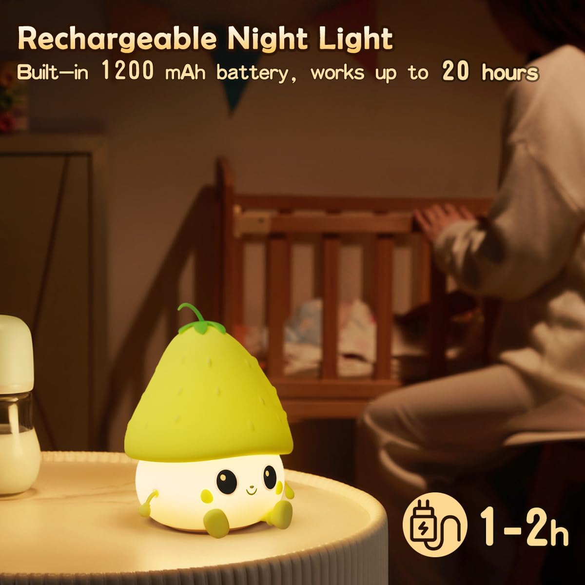 Strawberry Rechargeable Silicone Night Lamp - Cute LED Strawberry Lamp, Kids Night Light, Nursery Decor, Birthday Gift, Silicone LED Light