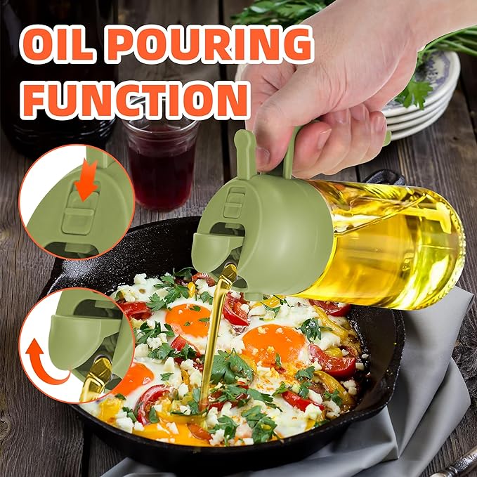2 In 1 Olive Oil Dispenser & Oil Sprayer, 550 ml Glass Oil Vinegar Bottle, Multi-Colour