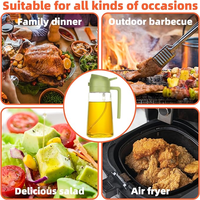 2 In 1 Olive Oil Dispenser & Oil Sprayer, 550 ml Glass Oil Vinegar Bottle, Multi-Colour