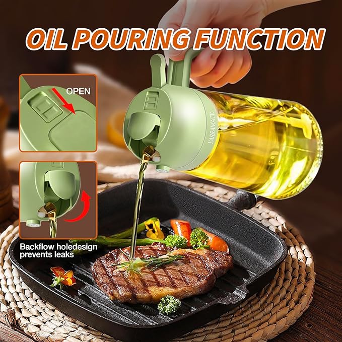 2 In 1 Olive Oil Dispenser & Oil Sprayer, 550 ml Glass Oil Vinegar Bottle, Multi-Colour