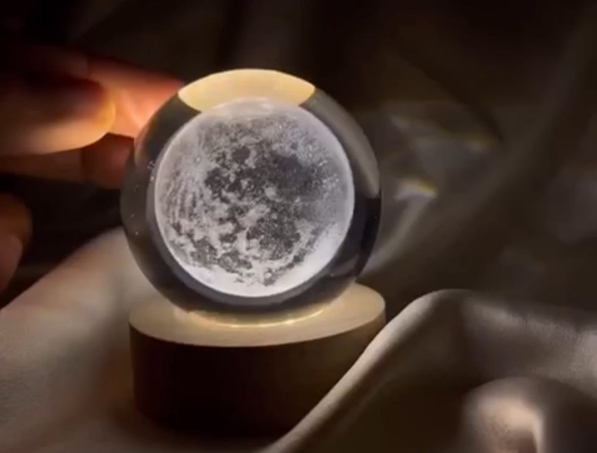 3D Galaxy Crystal Solar Sphere Ball Light Lamp with Wooden Base