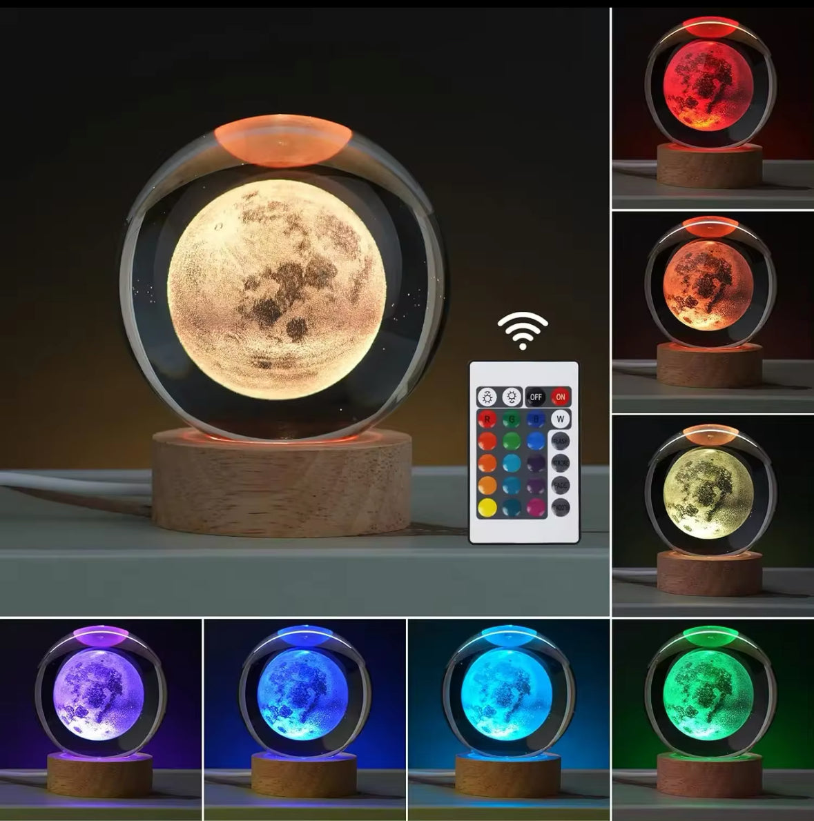 3D Galaxy Crystal Solar Sphere Ball Light Lamp with Wooden Base