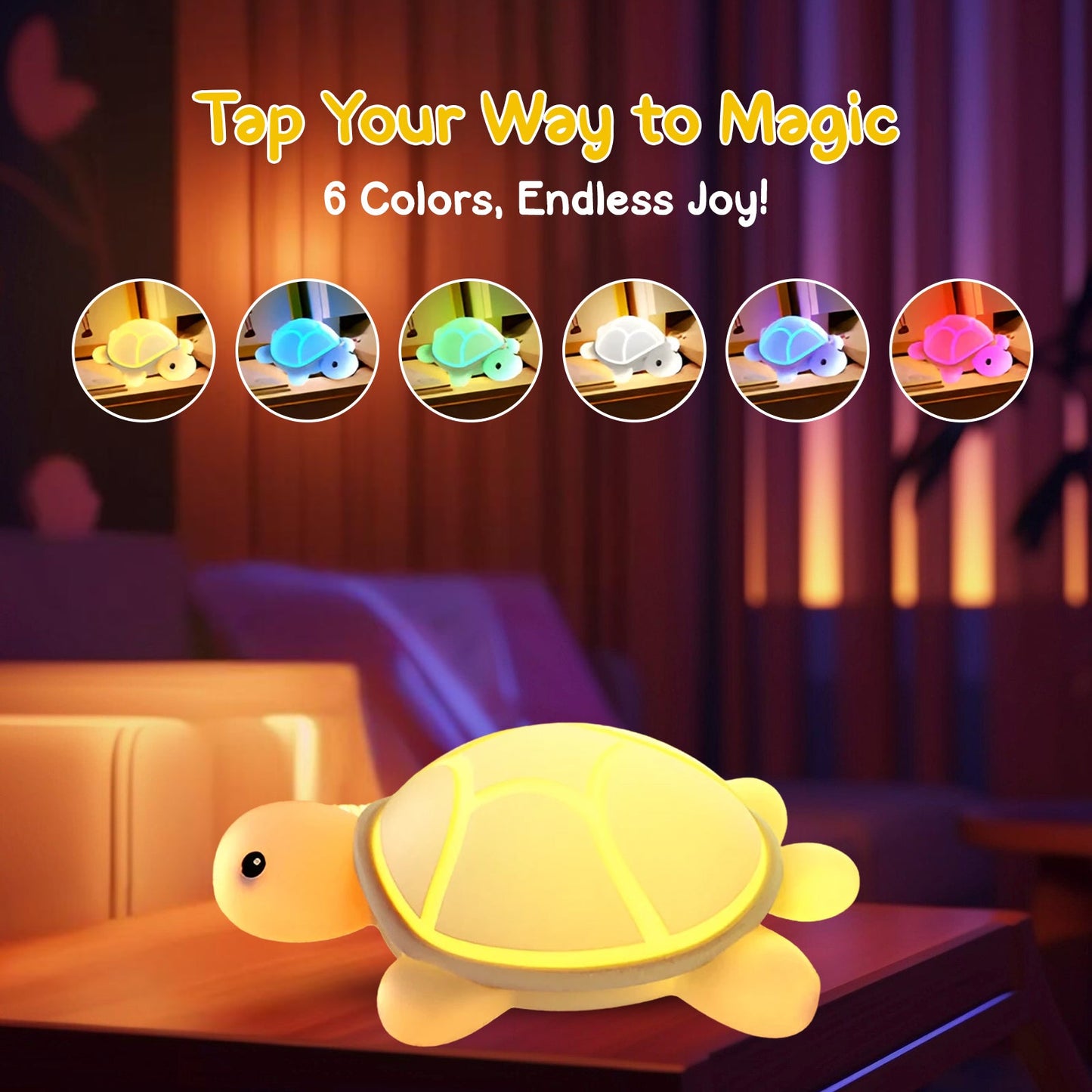 Silicone Turtle Light with 7 Color Modes for Kids Room, Rechargeable Night Lamp for Baby Nursery, Soft Touch LED Light for Bedroom Decor, Sleep-Friendly Lighting