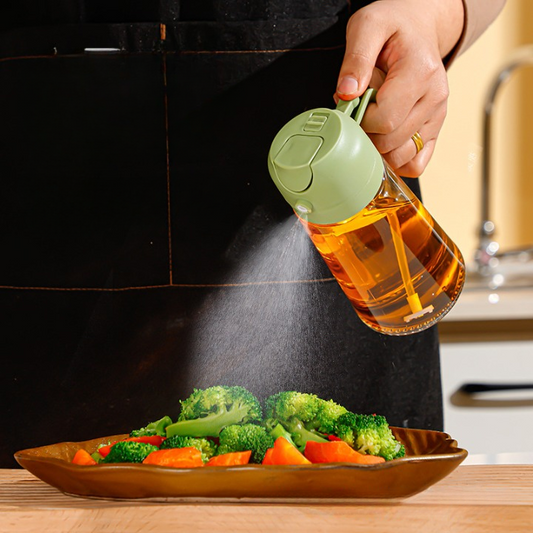 2 In 1 Olive Oil Dispenser & Oil Sprayer, 550 ml Glass Oil Vinegar Bottle, Multi-Colour