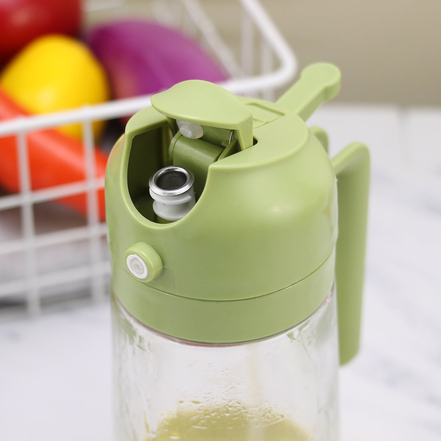 2 In 1 Olive Oil Dispenser & Oil Sprayer, 550 ml Glass Oil Vinegar Bottle, Multi-Colour
