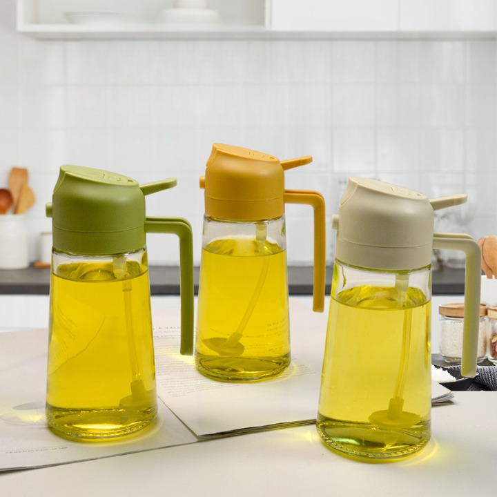 2 In 1 Olive Oil Dispenser & Oil Sprayer, 550 ml Glass Oil Vinegar Bottle, Multi-Colour