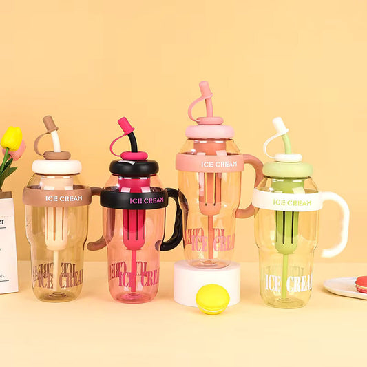Tumbler for Gym Water Bottle with Straw & Handle | Ice Cream Insulated Transparent Leak-Proof Sports Shaker | Fitness Beverage Travel Cup Large Capacity Hydration Mug(1300ml)
