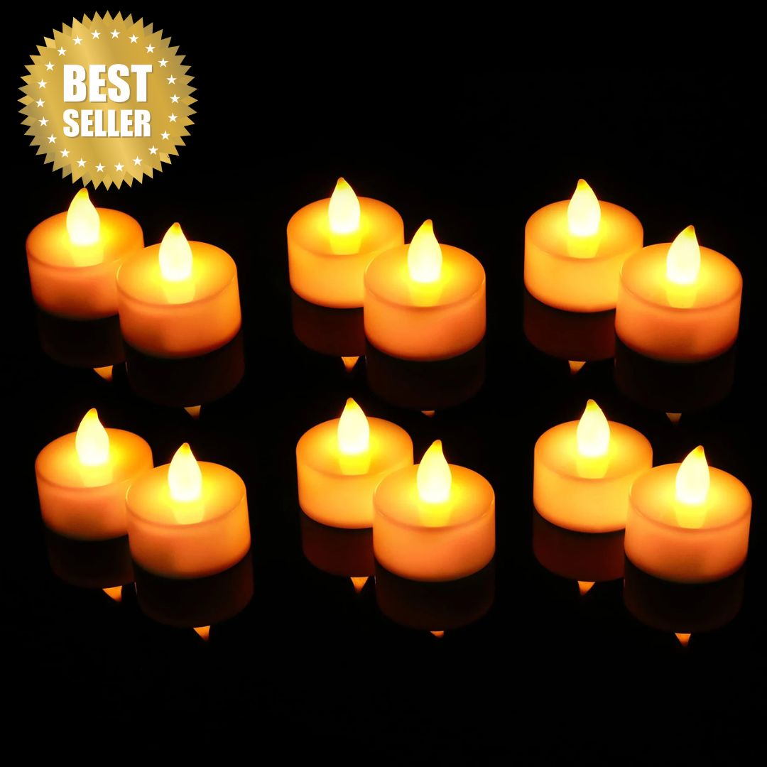 24 pcs Acrylic Flameless And Smokeless Decorative Candles Led Tea Light Candle Perfect For Gifting (Yellow, 2 Cm)