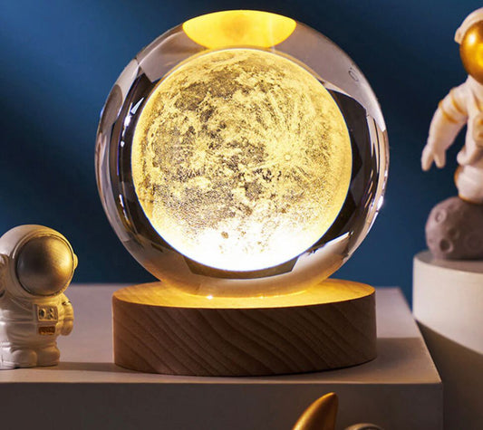 3D Galaxy Crystal Solar Sphere Ball Light Lamp with Wooden Base