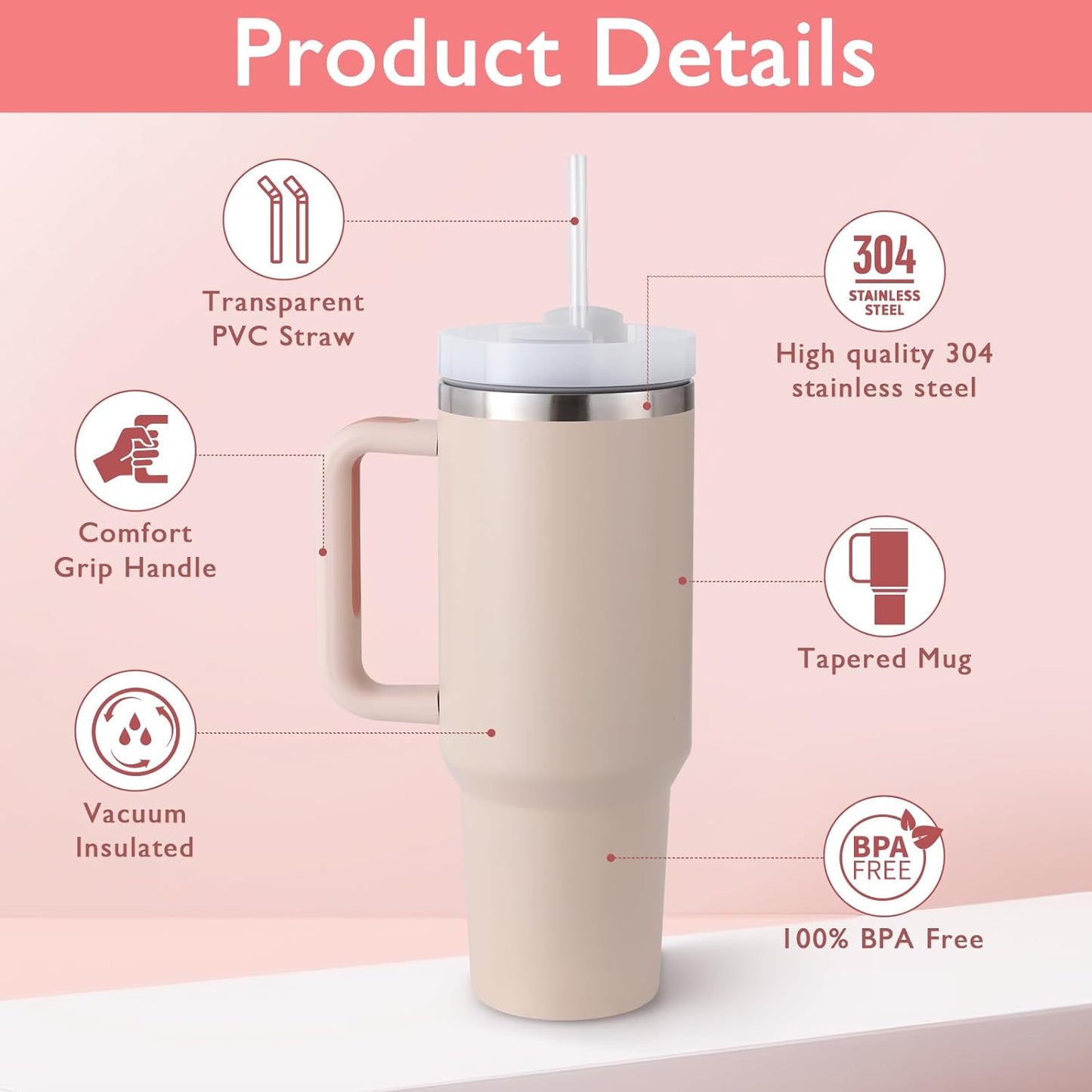 1200ml Tumbler With Handle, Stainless Steel, Insulated
