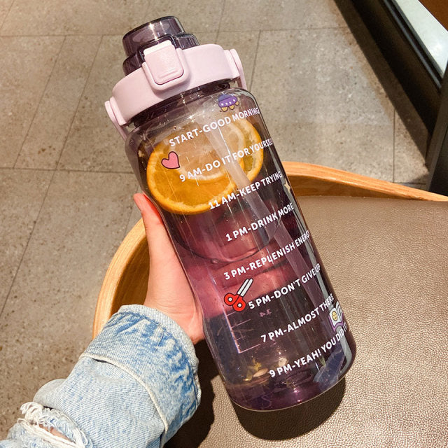 2L Motivational Water Bottle with Time Marker & Straw – BPA-Free, Leakproof, Transparent Sipper for Gym, Fitness, Office, Travel – 2000ml