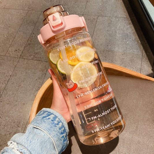 2L Motivational Water Bottle with Time Marker & Straw – BPA-Free, Leakproof, Transparent Sipper for Gym, Fitness, Office, Travel – 2000ml