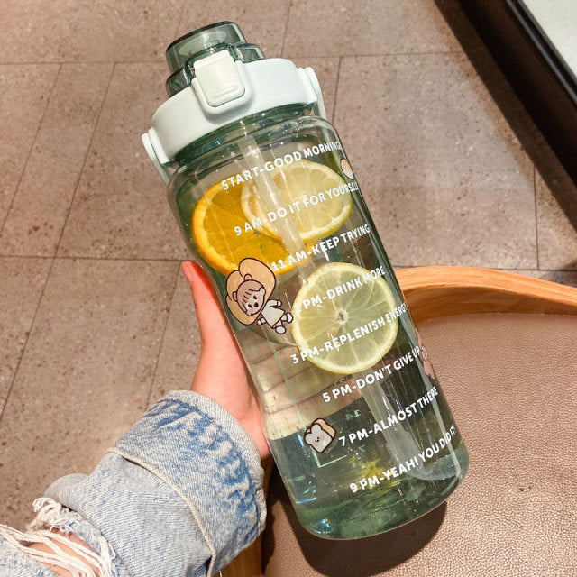 2L Motivational Water Bottle with Time Marker & Straw – BPA-Free, Leakproof, Transparent Sipper for Gym, Fitness, Office, Travel – 2000ml
