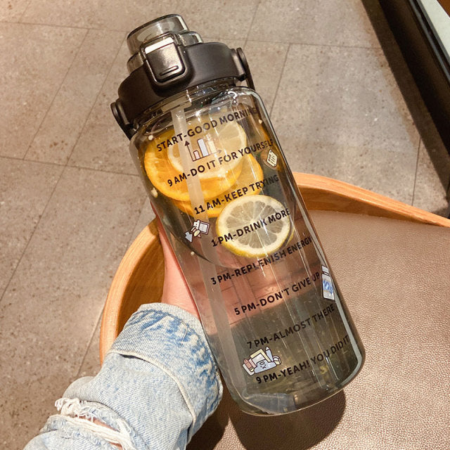 2L Motivational Water Bottle with Time Marker & Straw – BPA-Free, Leakproof, Transparent Sipper for Gym, Fitness, Office, Travel – 2000ml