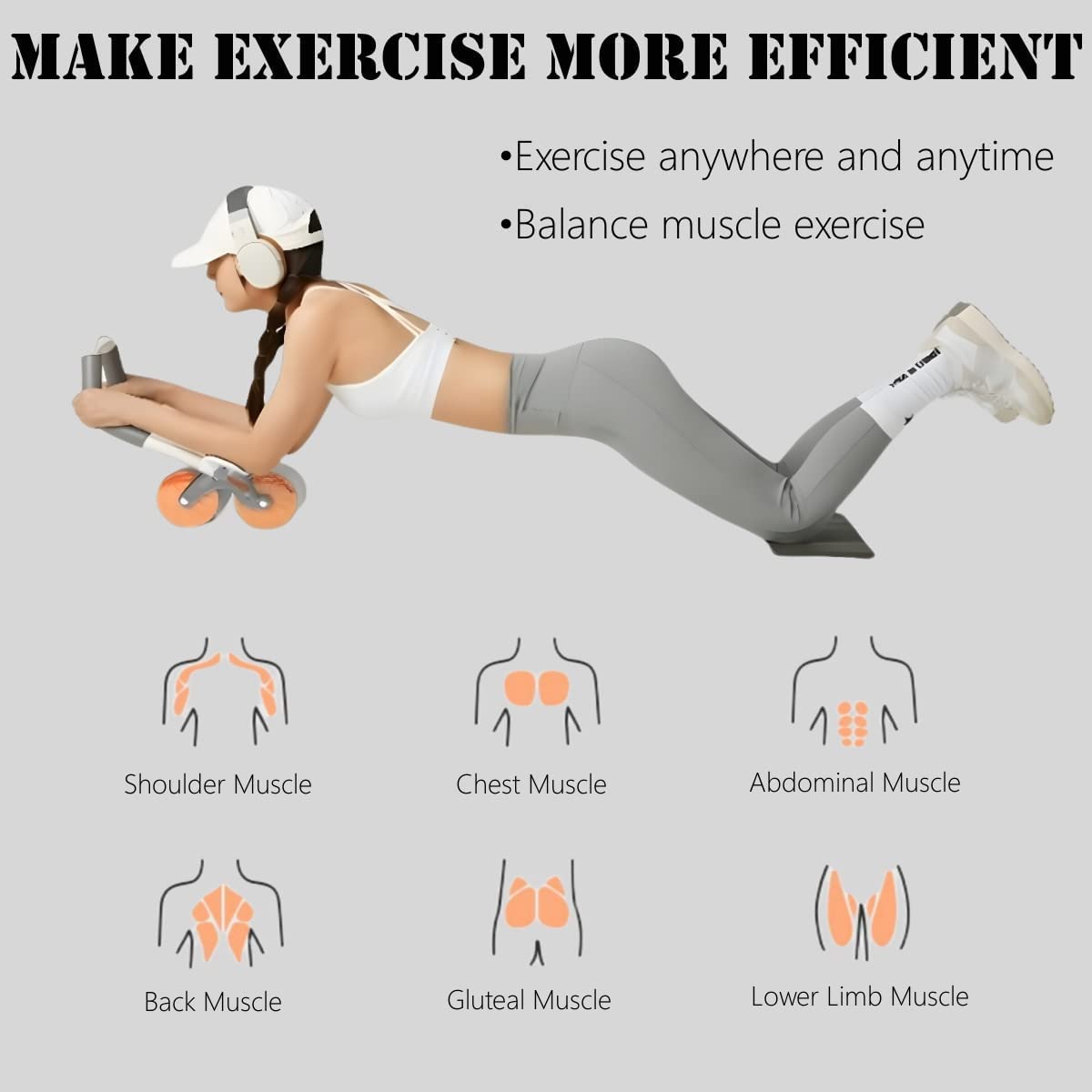 Ab Roller Wheel Exercise with Elbow Support, Automatic Rebound Abdominal Wheel, Double Wheel elbow and knee support for gym