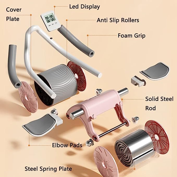 Ab Roller Wheel Exercise with Elbow Support, Automatic Rebound Abdominal Wheel, Double Wheel elbow and knee support for gym